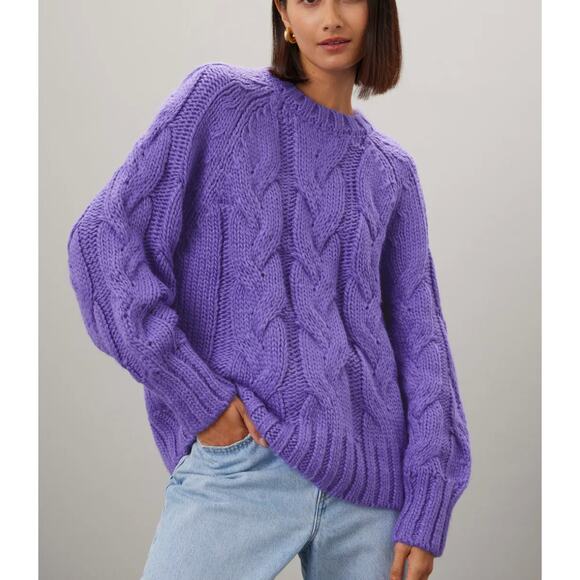 Love, Whit Purple Oversized Cable Knit Sweater LARGE Slouchy Crew Neck Soft $275 - Picture 1 of 12
